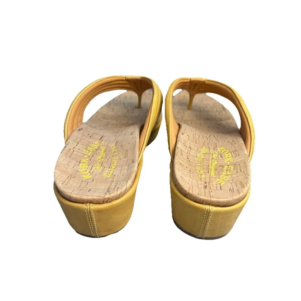 Kork Ease Madison Wedge Flip Flop Sandal Womens Size 10 Yellow Leather Beach